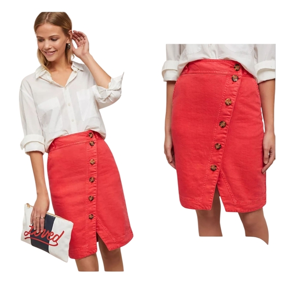 NEW! Anthropologie linen skirt button down size 8 Rose - Picture 1 of 10